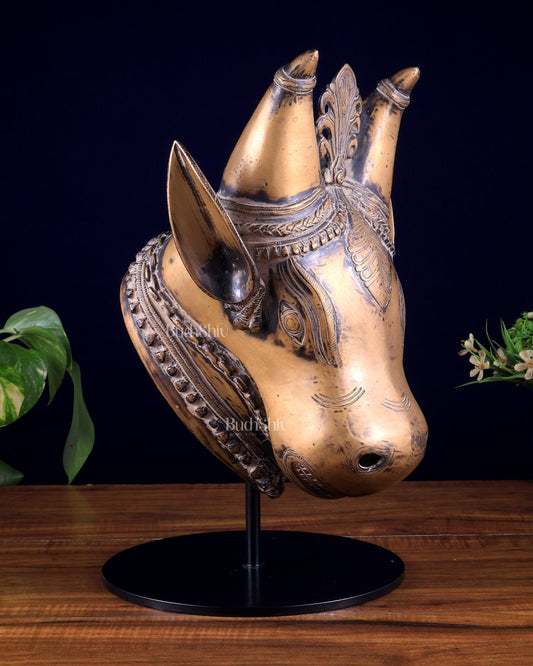Pure Brass Bull Head Artefact – Table Décor Vintage tone - Budhshiv.com