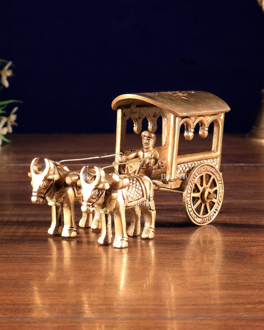 Pure Brass Bullock Cart with Rider – Small Decorative Showpiece 4 inch - Budhshiv.com