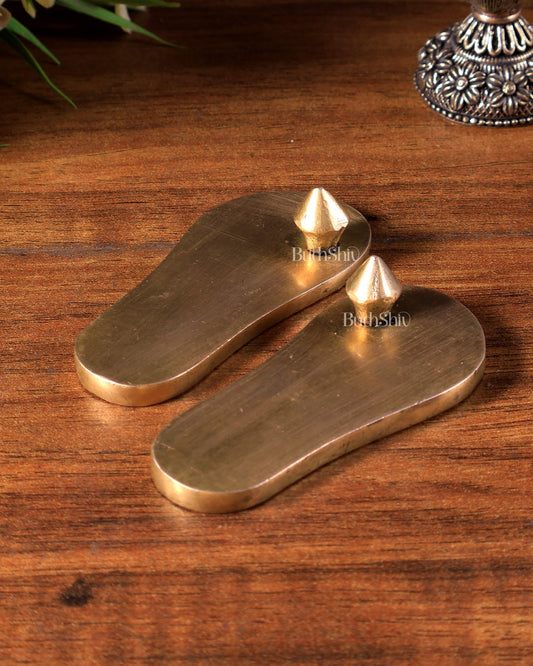 Pure Brass Charan Paduka (Deity Kadau) for Daily Pooja 3 inch - Budhshiv.com