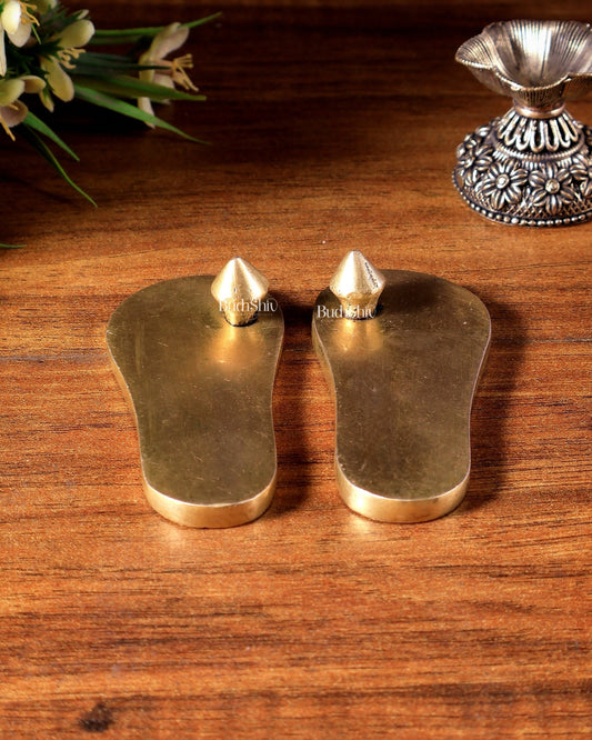 Pure Brass Charan Paduka (Deity Kadau) for Daily Pooja 3 inch - Budhshiv.com