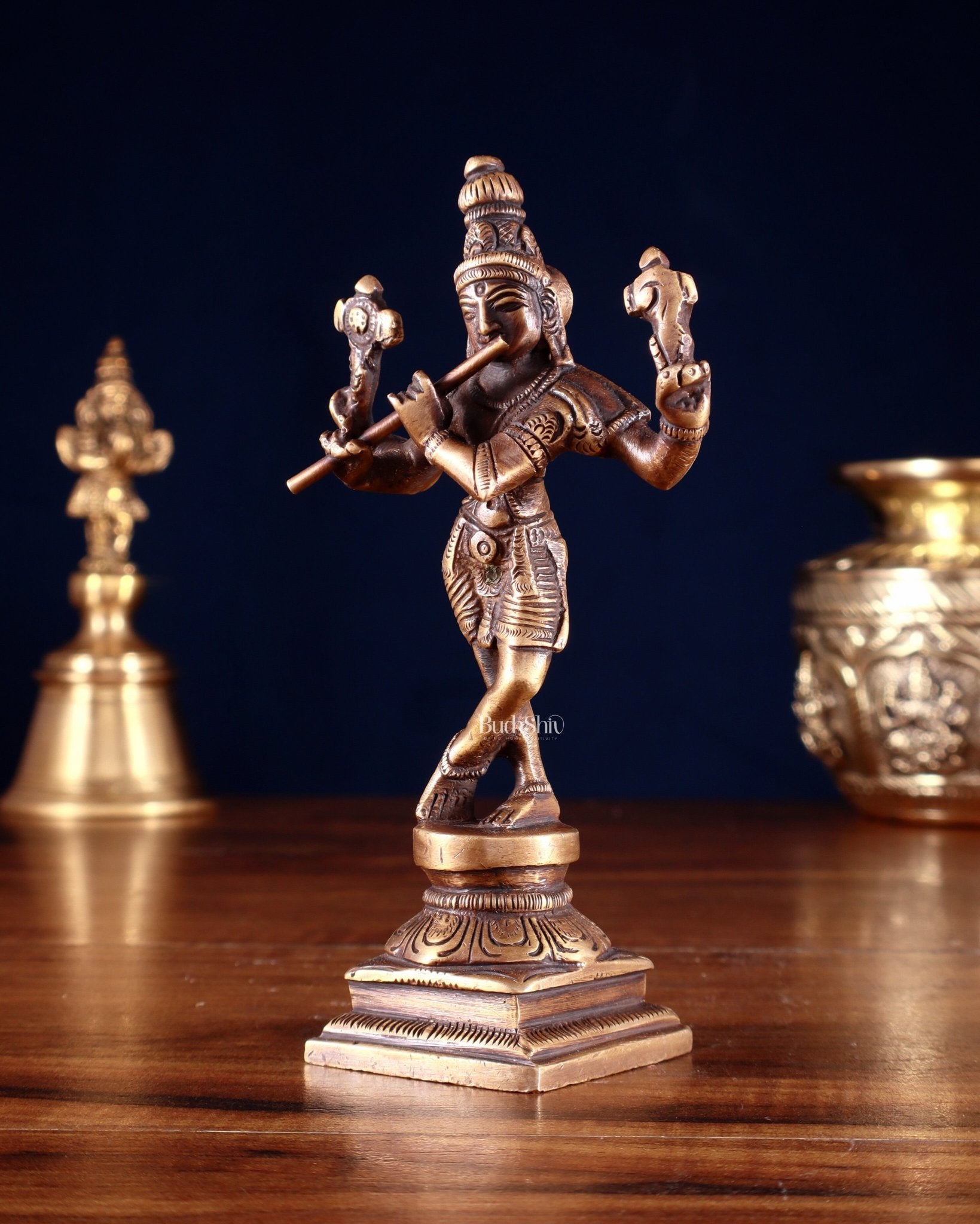 Pure Brass Charbhuja 6(Vishnu Roopam) Idol 6" Antique finish - Budhshiv.com