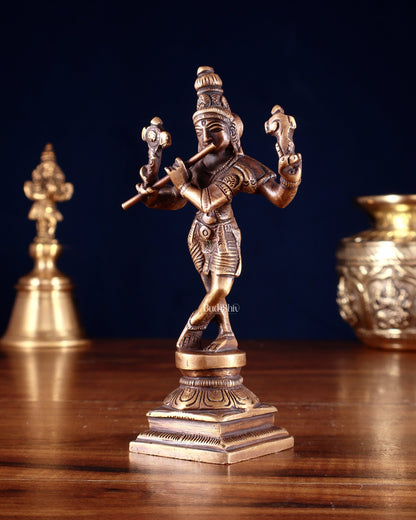 Pure Brass Charbhuja 6(Vishnu Roopam) Idol 6" Antique finish - Budhshiv.com