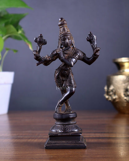 Pure Brass Charbhuja Krishna (Vishnu Roopam) Idol 6" - Budhshiv.com