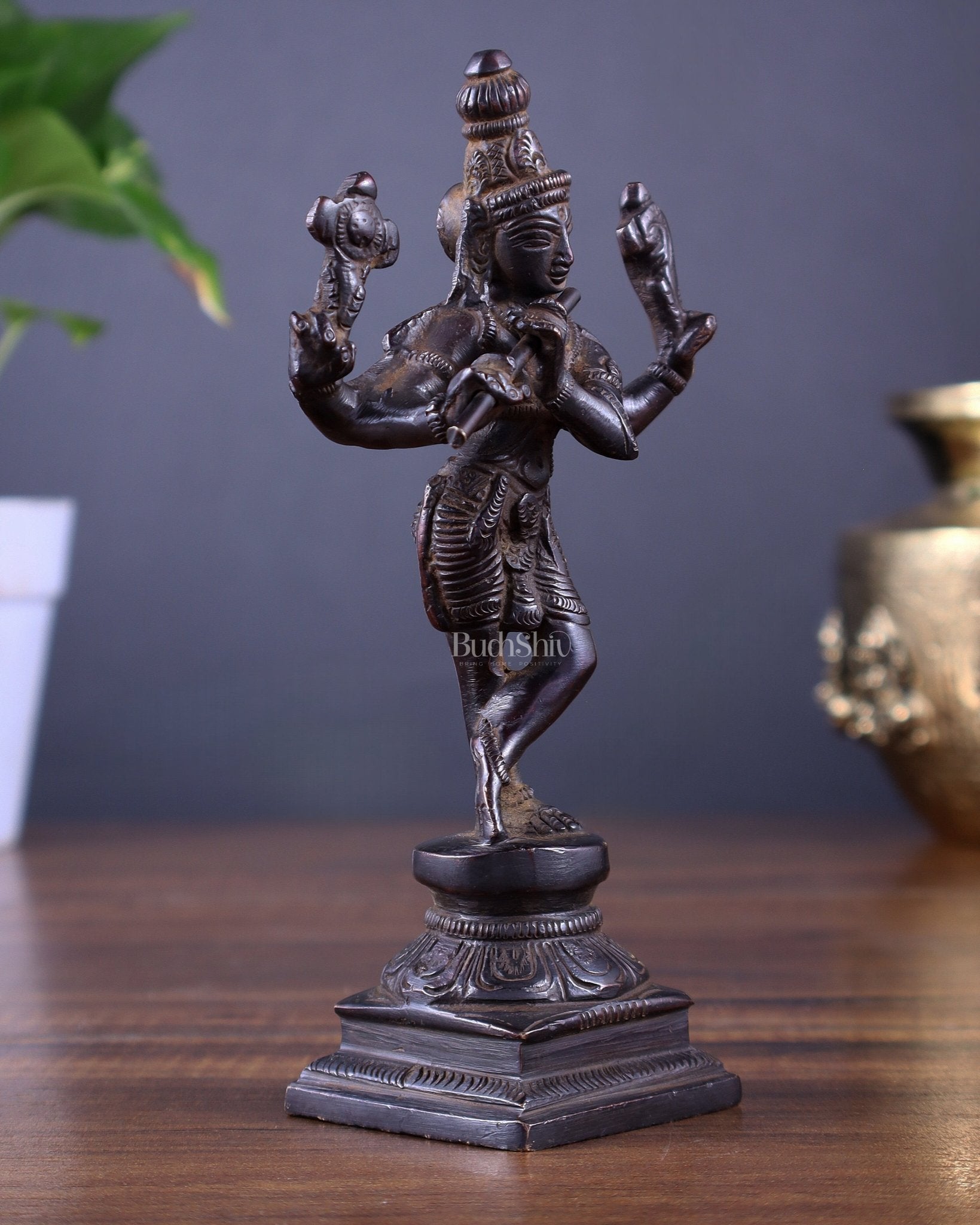 Pure Brass Charbhuja Krishna (Vishnu Roopam) Idol 6" - Budhshiv.com