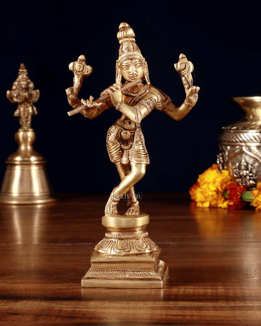 Pure Brass Charbhuja Krishna (Vishnu Roopam) Idol 6" - Budhshiv.com