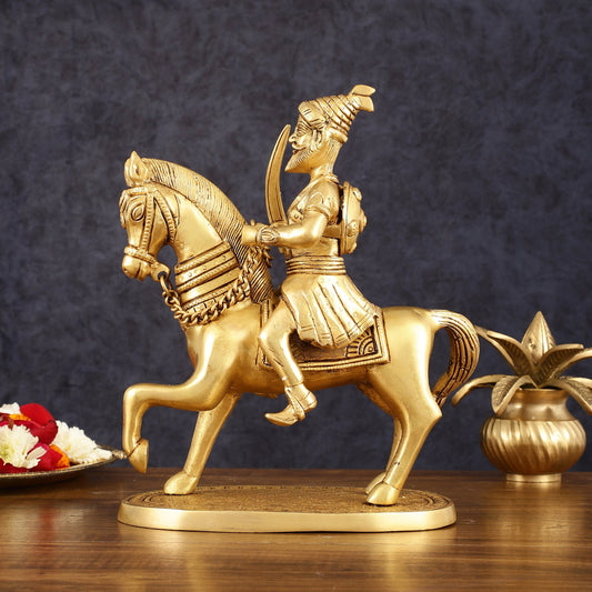 Pure Brass Chhatrapati Shivaji Maharaj Sitting on Horse Statue - 10.5" Height - Budhshiv.com