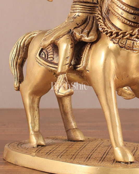 Pure Brass Chhatrapati Shivaji Maharaj Sitting on Horse Statue - 10.5" Height - Budhshiv.com