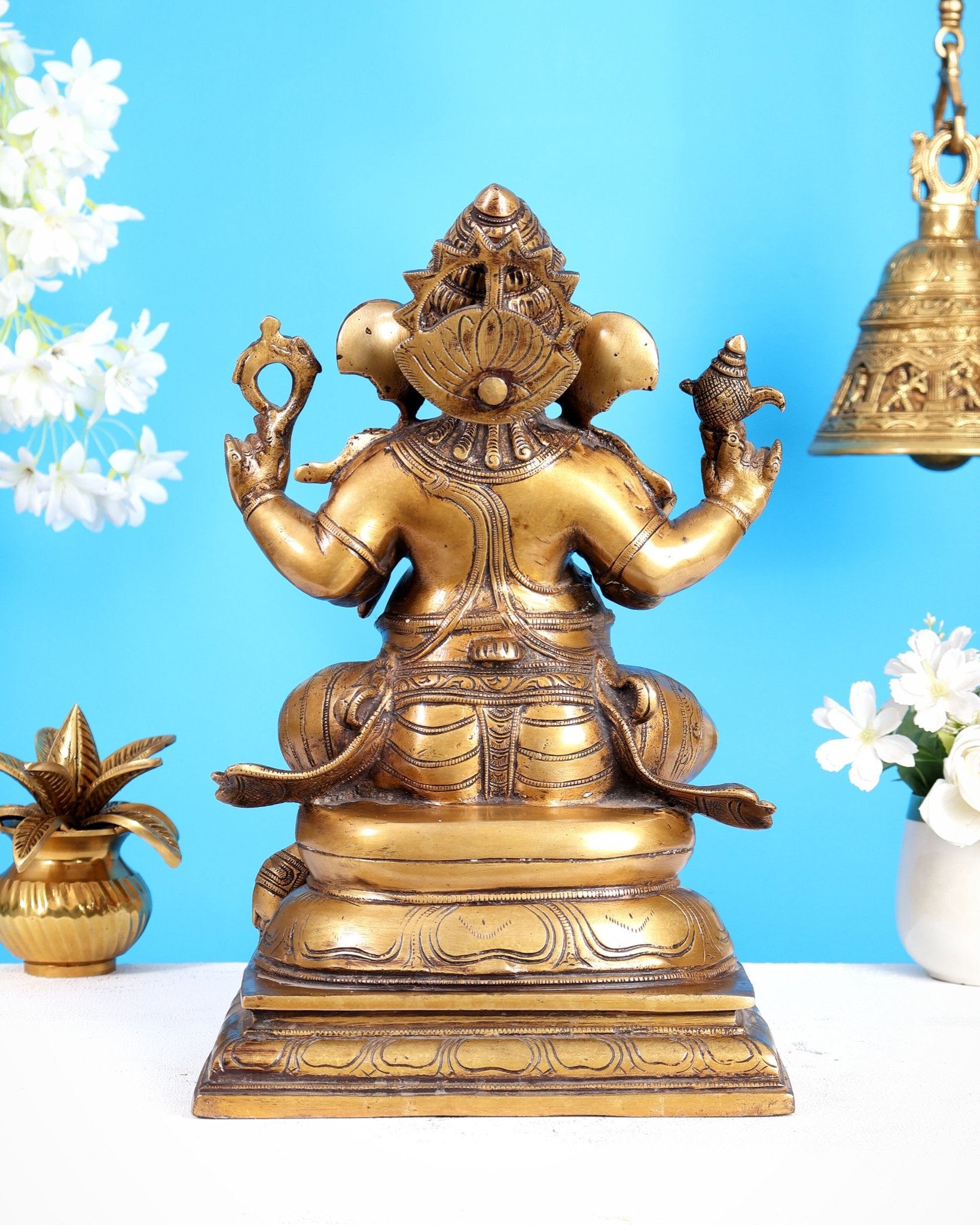 Pure Brass Chola Style Ganesha Statue in Antique Tone - 13" - Budhshiv.com