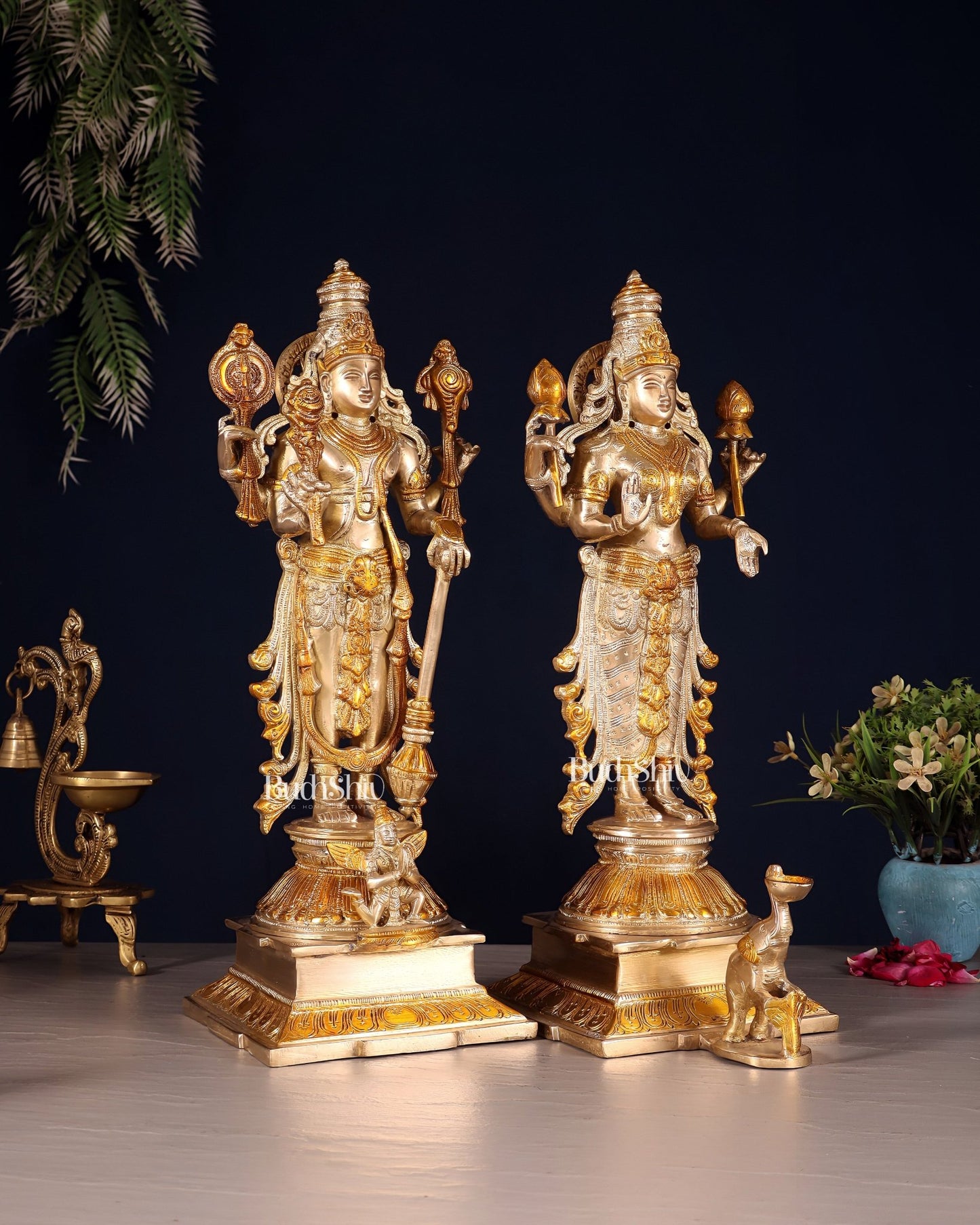 Pure Brass Chola Style Vishnu Set – Vishnu with Garuda & Lakshmi | 14 Inch - Budhshiv.com