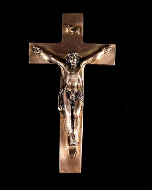 Pure brass christian Jesus on Cross Statue 10.5 inch - Budhshiv.com