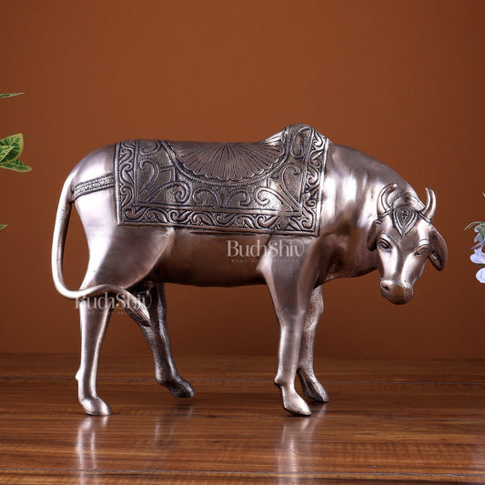Pure Brass Cow Statue Antique Finish | Large Sacred Home Décor Idol - Budhshiv.com