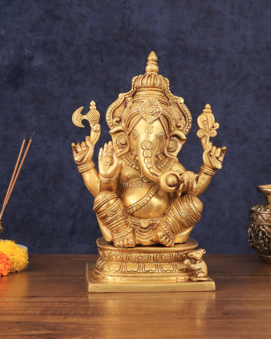 Pure Brass Cute Ganesha Statue 12 inch - Budhshiv.com