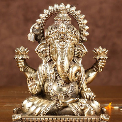 Pure Brass Dagduseth Ganapati Idol | Intricately Carved | Height 4 inch - Budhshiv.com
