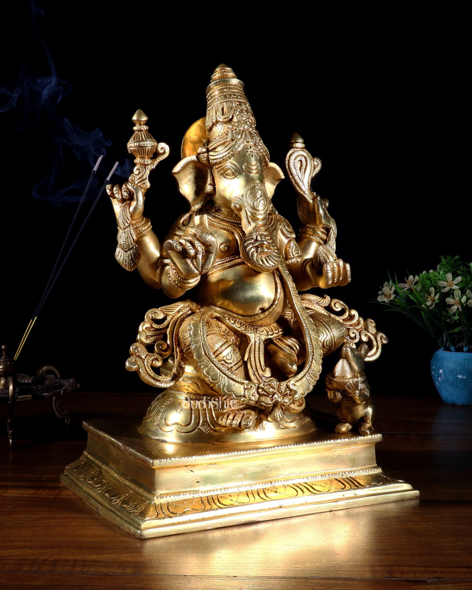 Pure Brass Dakshinabhimukhi Ganapati Statue 13" right side trunk ganesha idol valampuri - Budhshiv.com