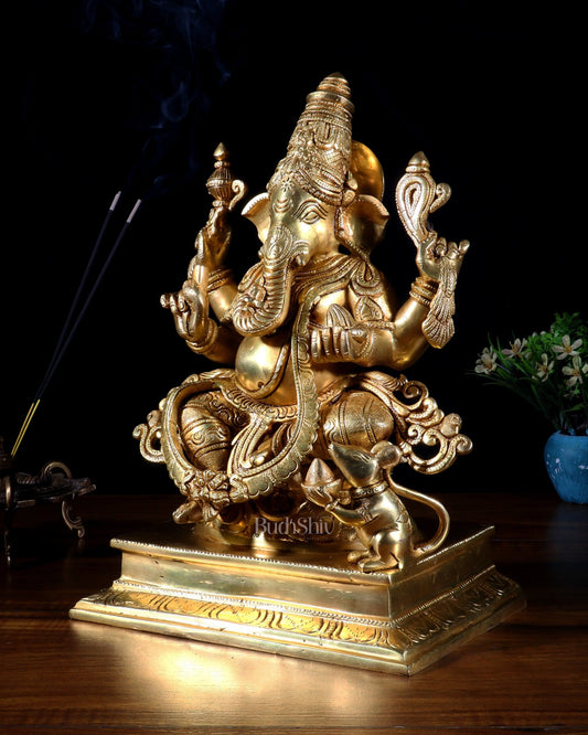 Pure Brass Dakshinabhimukhi Ganapati Statue 13" right side trunk ganesha idol valampuri - Budhshiv.com