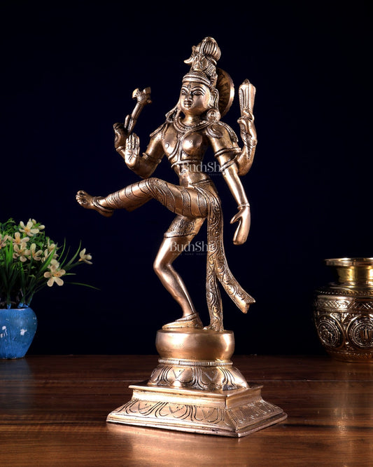 Pure Brass Dancing Ardhanarishvara Idol (Half Shiva – Half Parvati) 12.5 inch - Budhshiv.com
