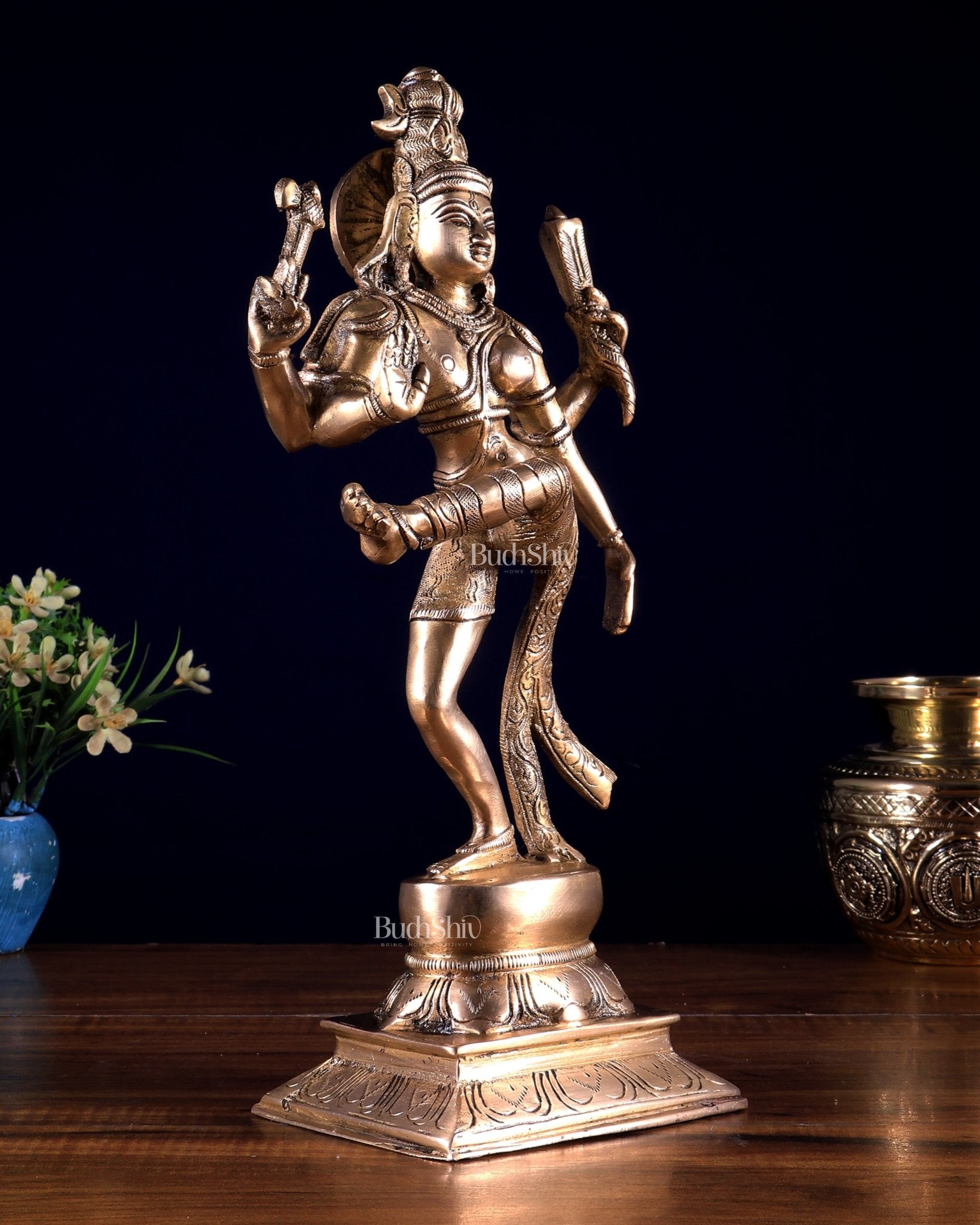 Pure Brass Dancing Ardhanarishvara Idol (Half Shiva – Half Parvati) 12.5 inch - Budhshiv.com