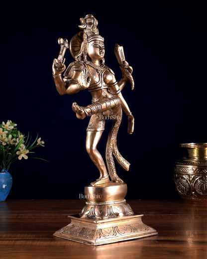 Pure Brass Dancing Ardhanarishvara Idol (Half Shiva – Half Parvati) 12.5 inch - Budhshiv.com