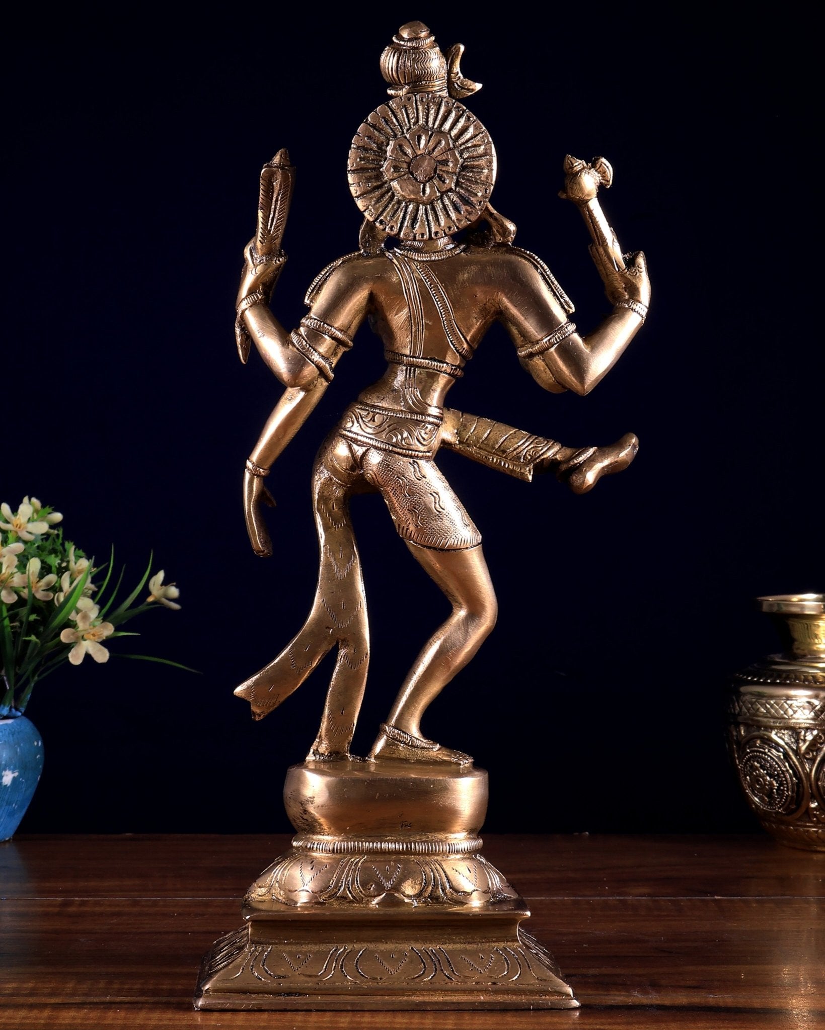 Pure Brass Dancing Ardhanarishvara Idol (Half Shiva – Half Parvati) 12.5 inch - Budhshiv.com