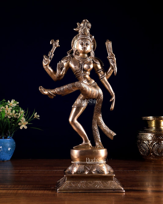 Pure Brass Dancing Ardhanarishvara Idol (Half Shiva – Half Parvati) 12.5 inch - Budhshiv.com