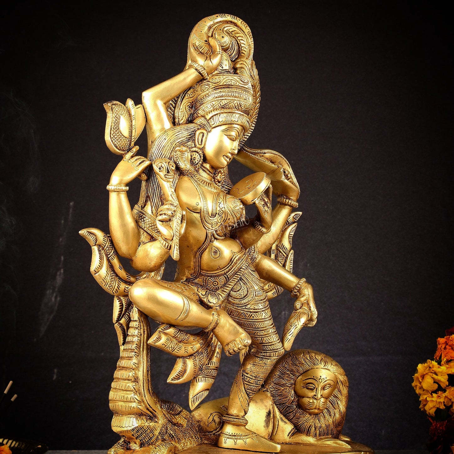 Pure Brass Dancing Ardhanarishwara Statue | Shiv Shakti as One | 16.5" - Budhshiv.com