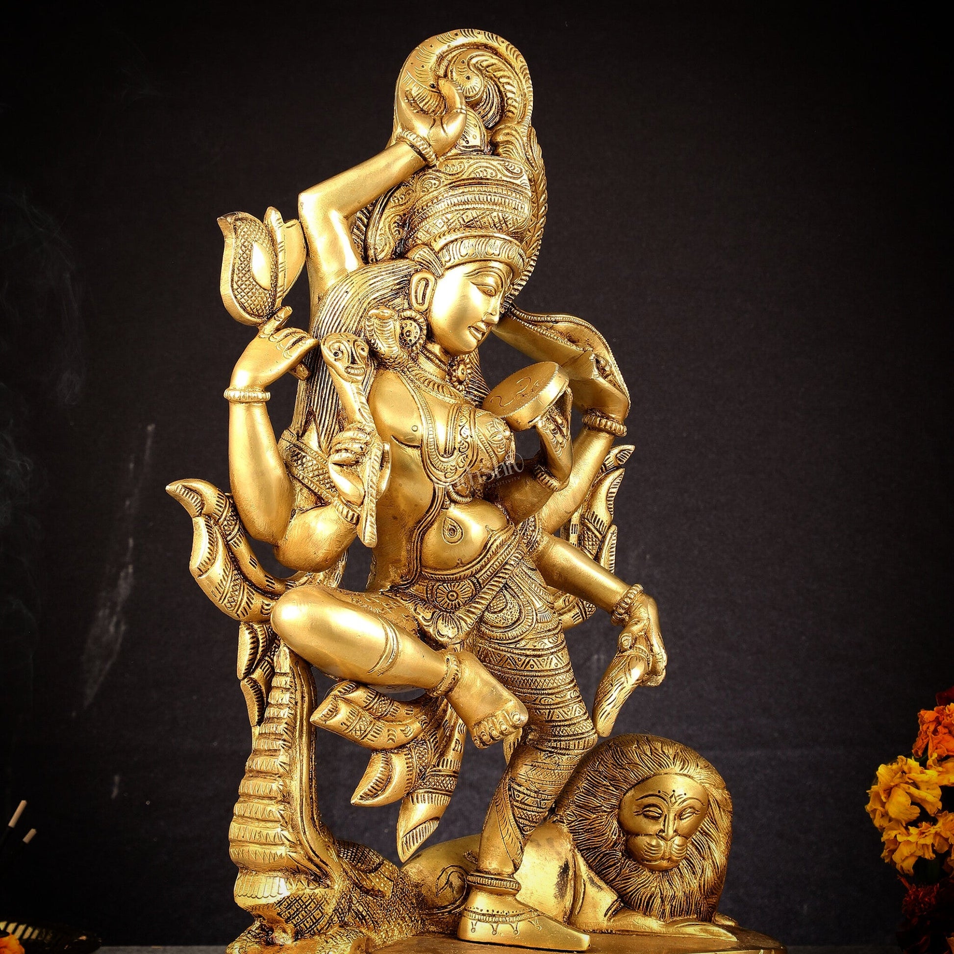 Pure Brass Dancing Ardhanarishwara Statue | Shiv Shakti as One | 16.5" - Budhshiv.com