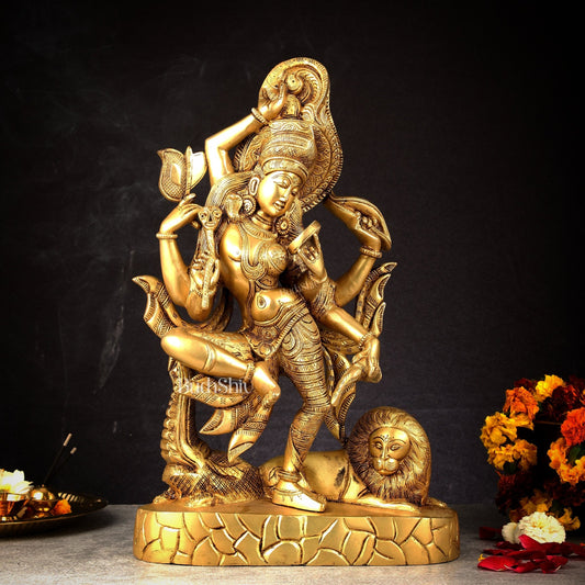 Pure Brass Dancing Ardhanarishwara Statue | Shiv Shakti as One | 16.5" - Budhshiv.com