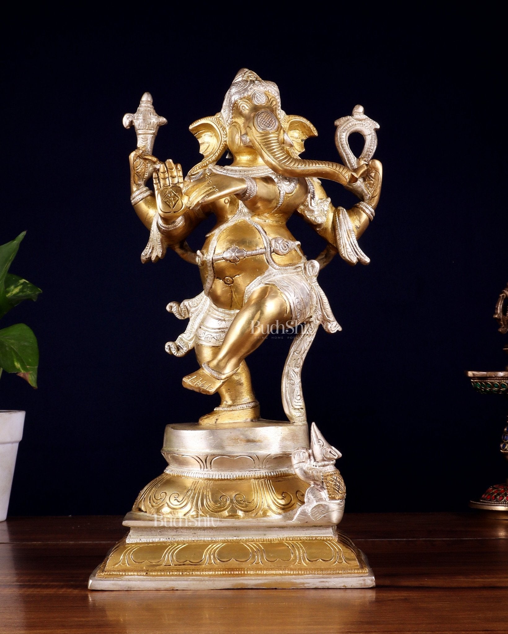 Pure Brass Dancing Ganesha (Nritya Ganapati) Statue – 12.3 Inch - Budhshiv.com