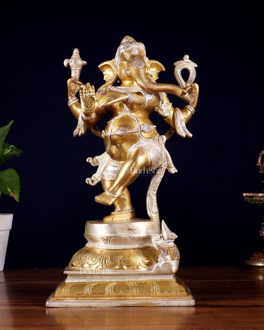 Pure Brass Dancing Ganesha (Nritya Ganapati) Statue – 12.3 Inch - Budhshiv.com