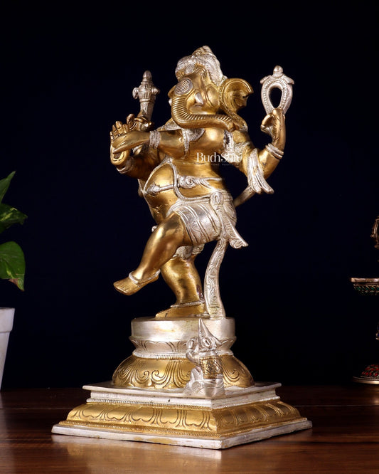Pure Brass Dancing Ganesha (Nritya Ganapati) Statue – 12.3 Inch - Budhshiv.com
