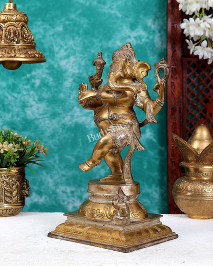 Pure Brass Dancing Ganesha (Nritya Ganapati) Statue – 12.5 inch dual tone - Budhshiv.com