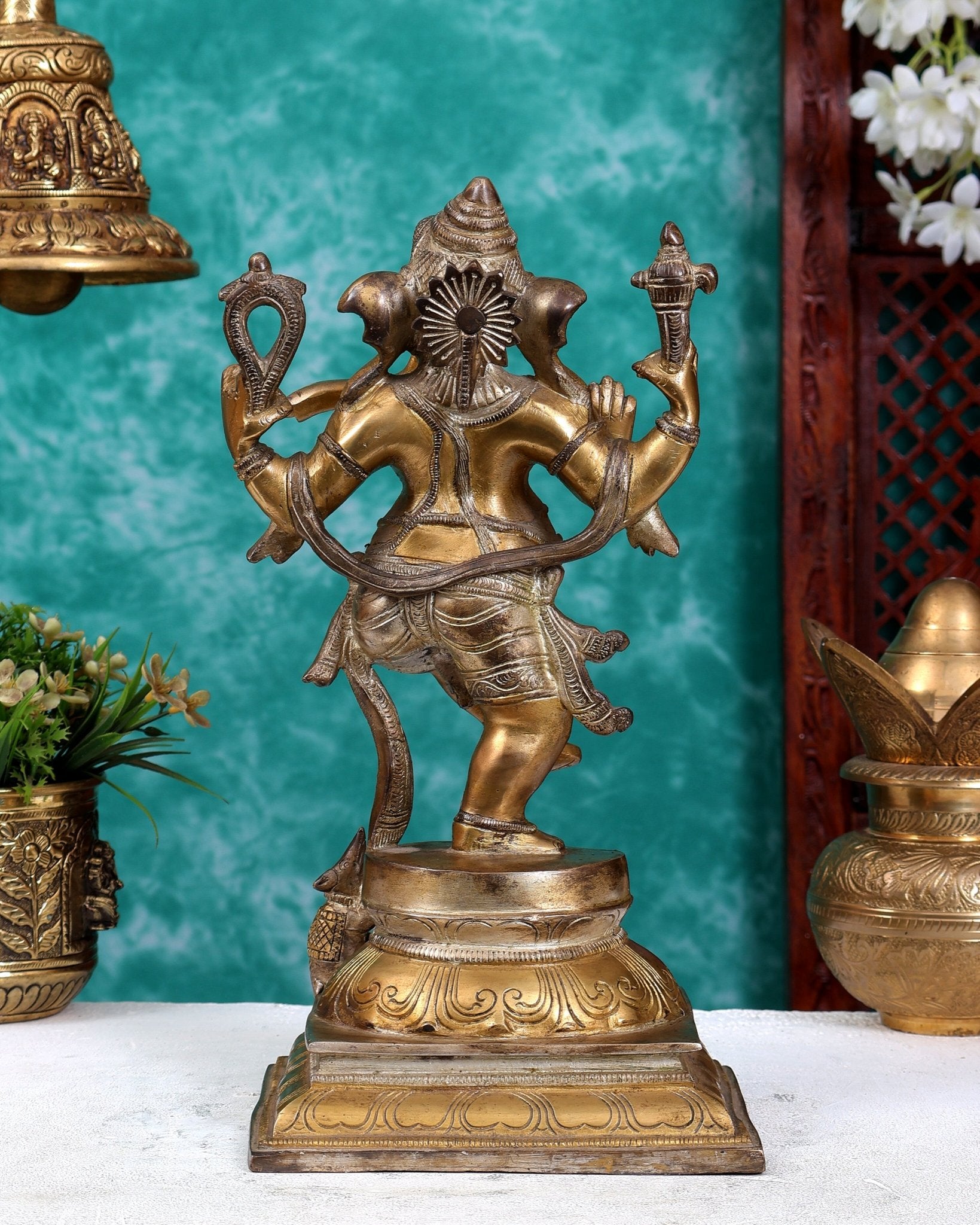 Pure Brass Dancing Ganesha (Nritya Ganapati) Statue – 12.5 inch dual tone - Budhshiv.com