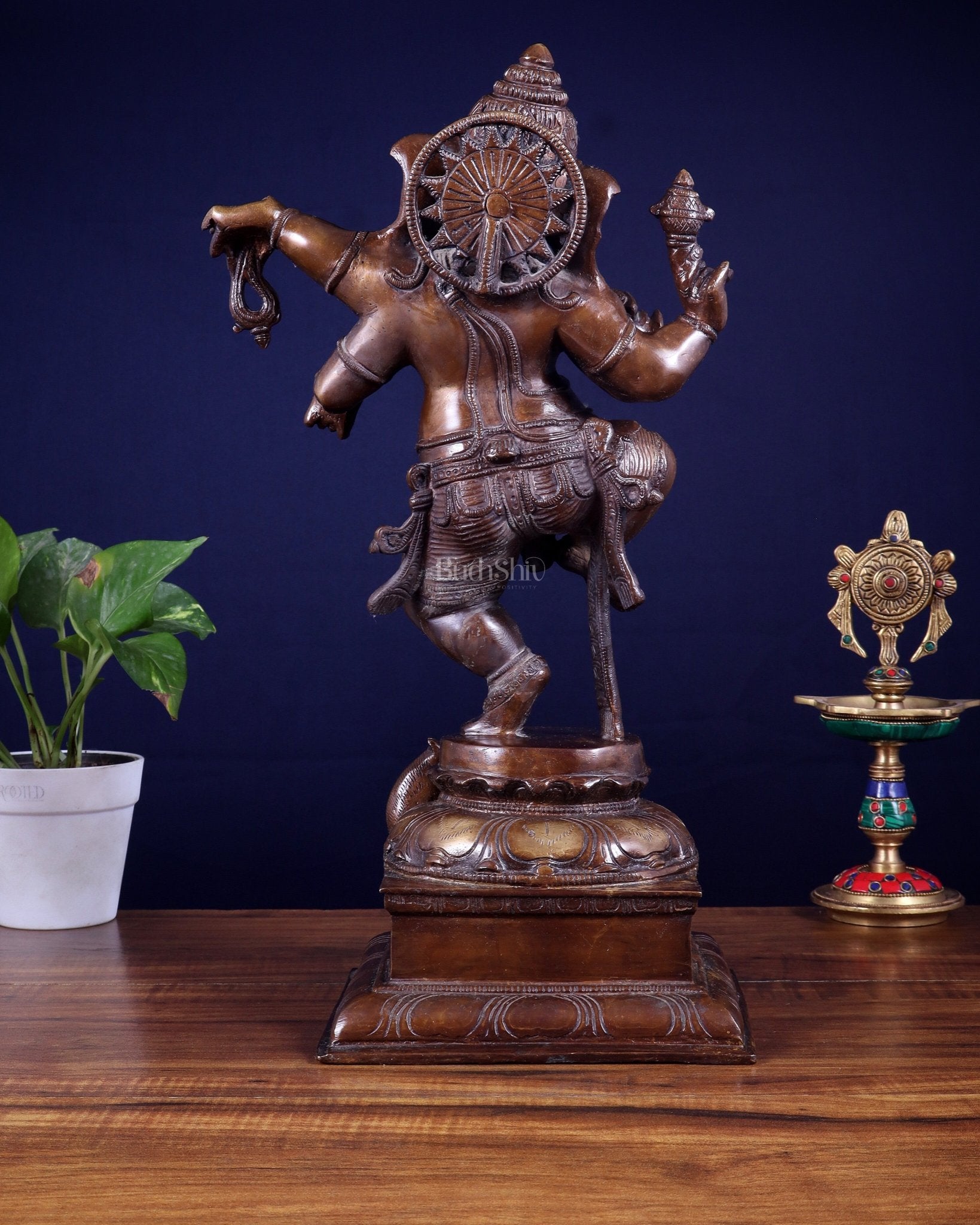Pure Brass Dancing Ganesha Statue – Brown Tone Finish 16 inch - Budhshiv.com
