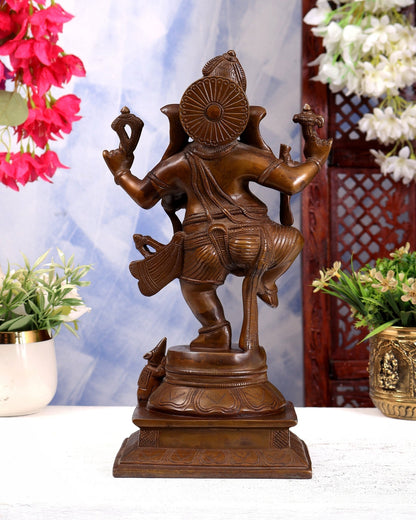 Pure Brass Dancing Ganesha Statue chola bronze tone 13 inch - Budhshiv.com
