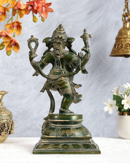 Pure Brass Dancing Ganesha Statue Green finish 13 inch - Budhshiv.com