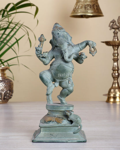Pure Brass Dancing Ganesha – stone Finish 9" - Budhshiv.com