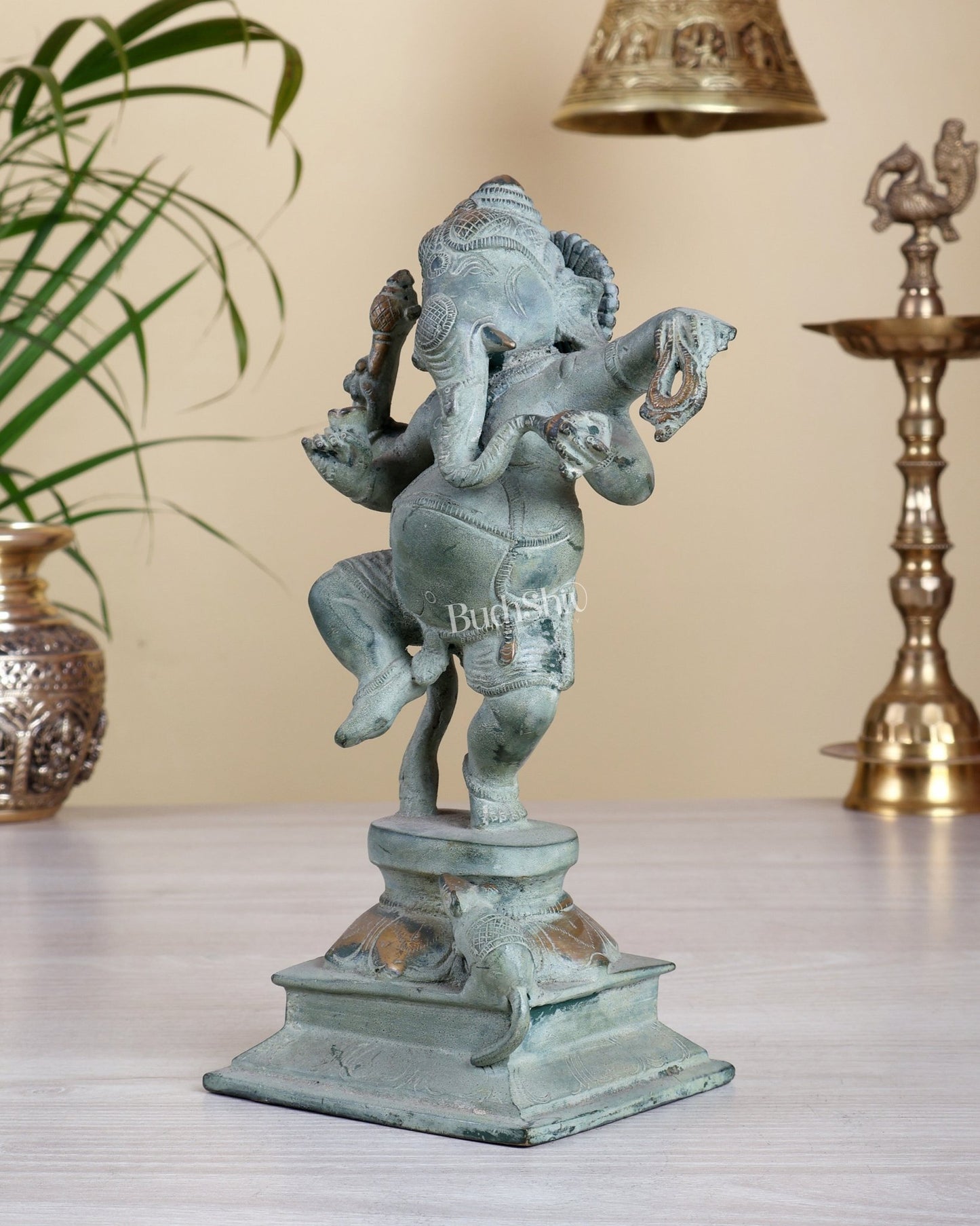 Pure Brass Dancing Ganesha – stone Finish 9" - Budhshiv.com