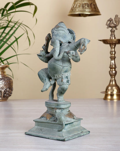 Pure Brass Dancing Ganesha – stone Finish 9" - Budhshiv.com
