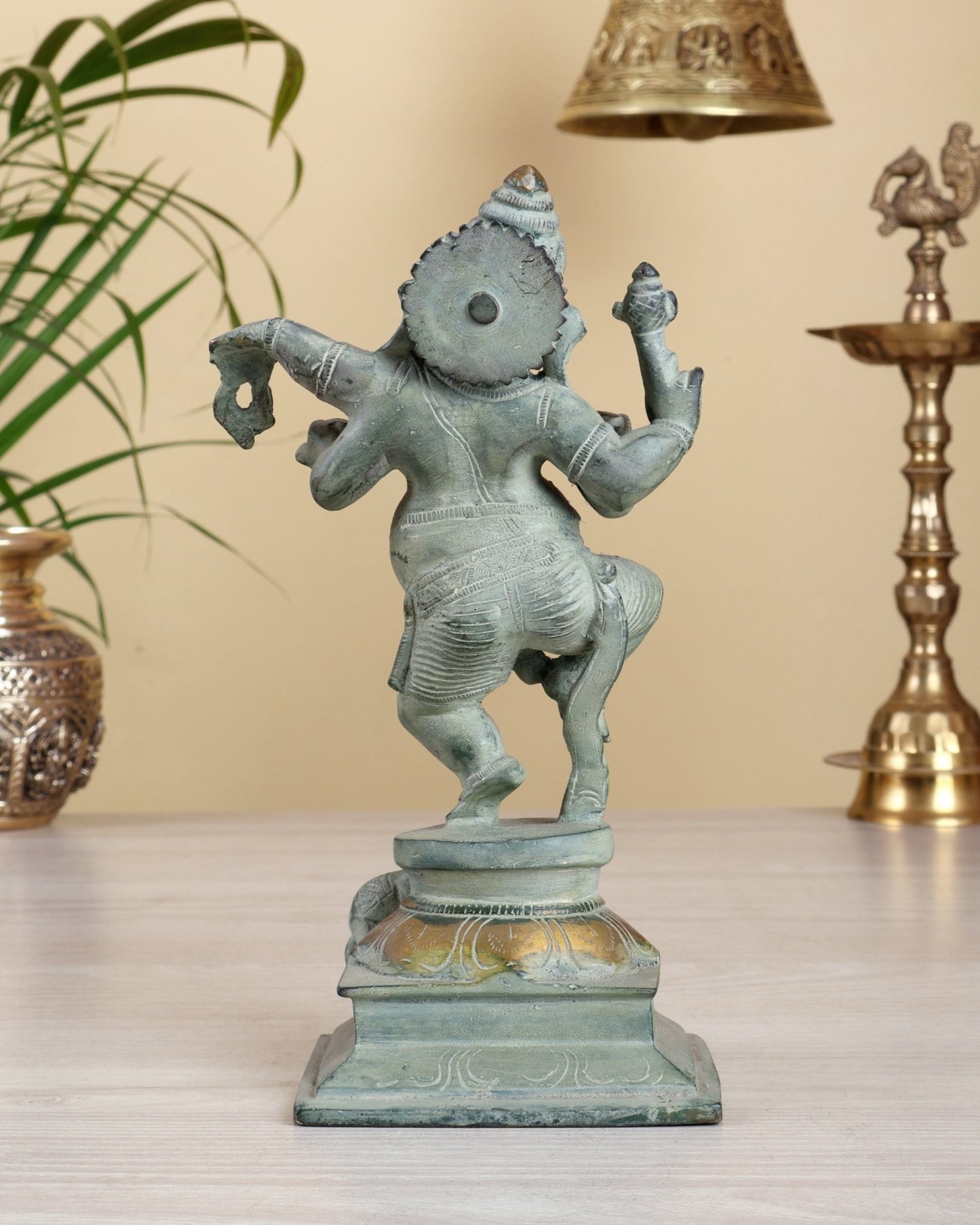 Pure Brass Dancing Ganesha – stone Finish 9" - Budhshiv.com