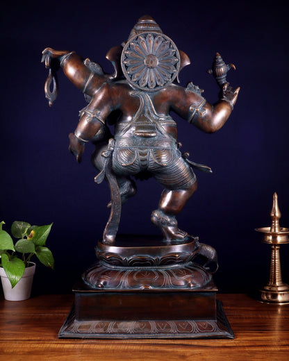 Pure Brass Dancing Ganesha with Siddhi on Lap – Maha Ganapati Chola Style Sculpture 29" - Budhshiv.com