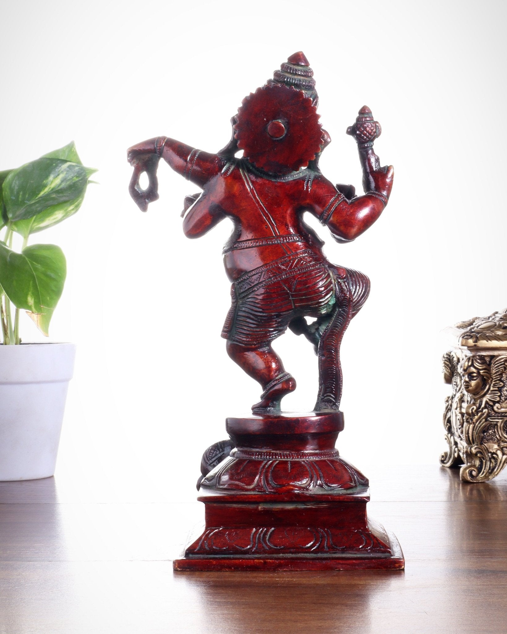 Pure Brass Dancing Ganesha with Stone Inlay – Shiny Chola Tone Finish 9" - Budhshiv.com