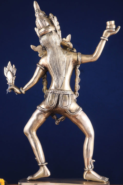 Pure Brass Dancing Kali Idol – Crowned & Adorned with Skull Garland 23" - Budhshiv.com