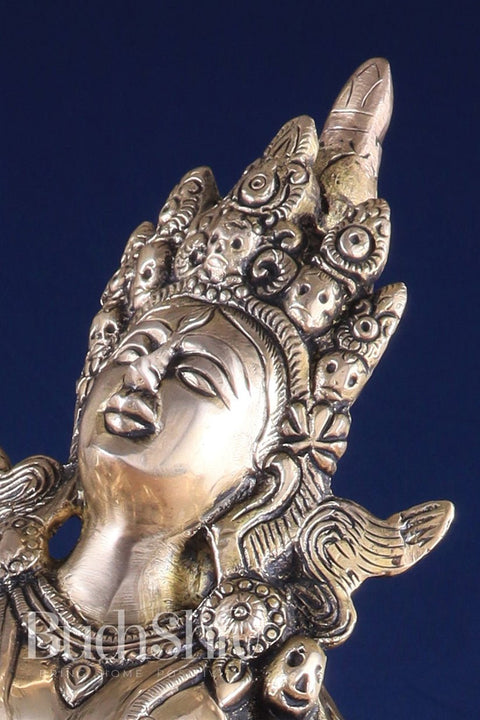 Pure Brass Dancing Kali Idol – Crowned & Adorned with Skull Garland 23" - Budhshiv.com