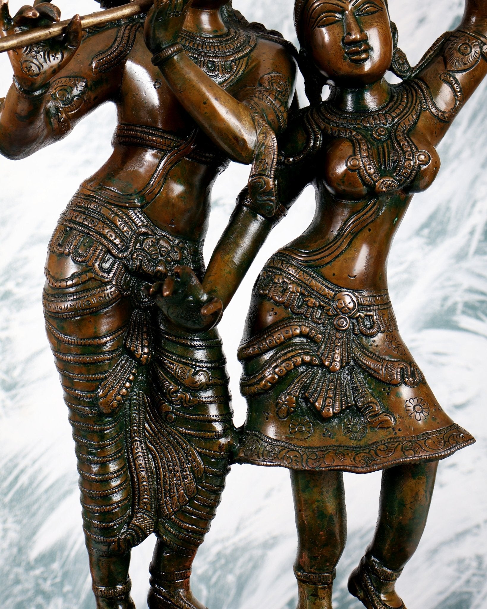 Pure Brass Dancing Radha Krishna Statue with Added Chola Copper – Divine Couple Sculpture (24 Inches) - Budhshiv.com