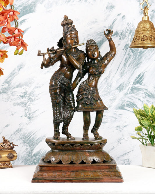 Pure Brass Dancing Radha Krishna Statue with Added Chola Copper – Divine Couple Sculpture (24 Inches) - Budhshiv.com