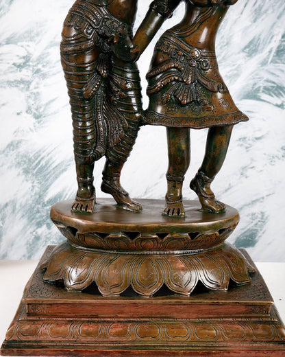 Pure Brass Dancing Radha Krishna Statue with Added Chola Copper – Divine Couple Sculpture (24 Inches) - Budhshiv.com