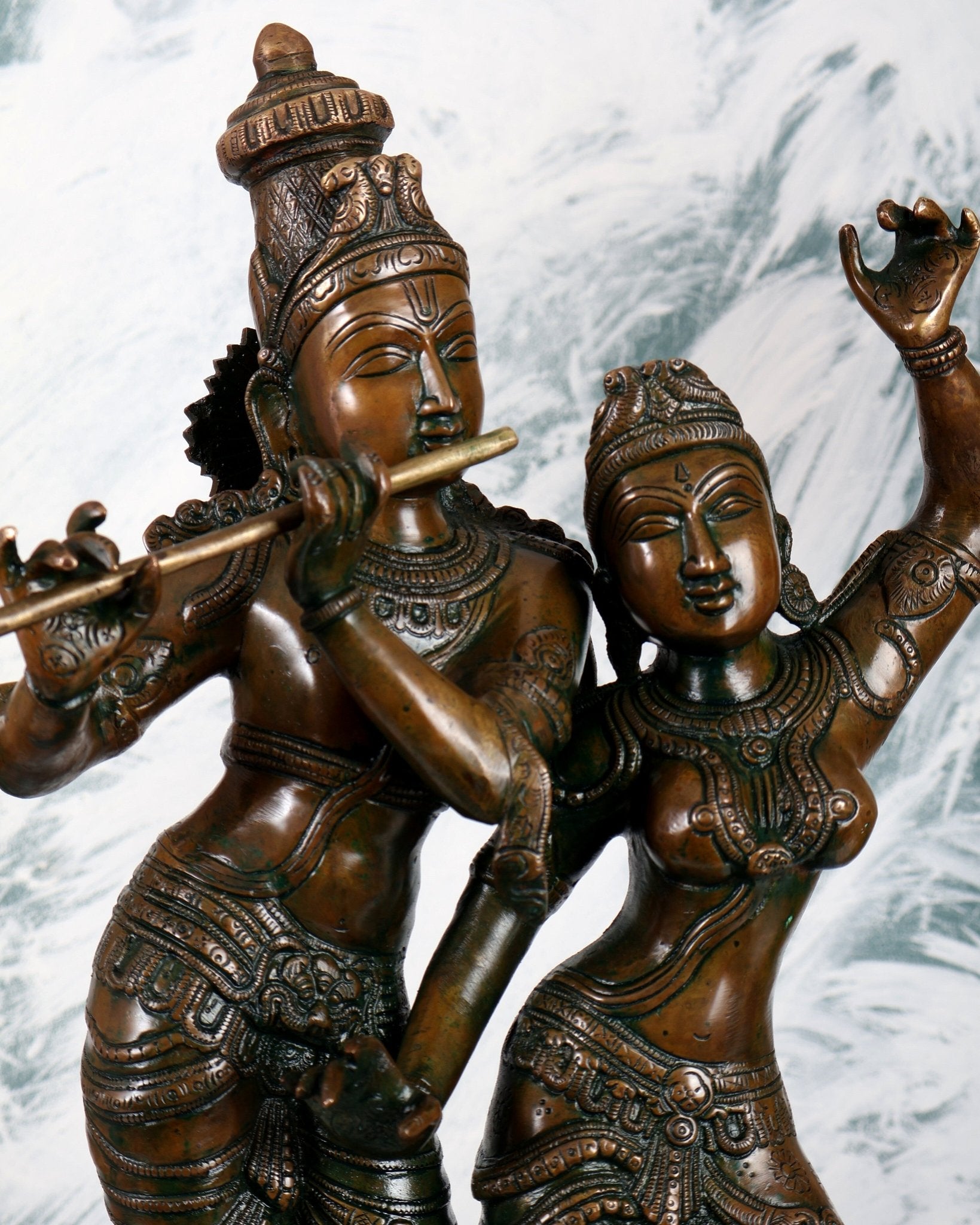 Pure Brass Dancing Radha Krishna Statue with Added Chola Copper – Divine Couple Sculpture (24 Inches) - Budhshiv.com