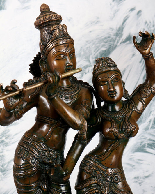 Pure Brass Dancing Radha Krishna Statue with Added Chola Copper – Divine Couple Sculpture (24 Inches) - Budhshiv.com