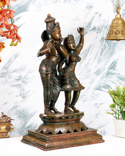 Pure Brass Dancing Radha Krishna Statue with Added Chola Copper – Divine Couple Sculpture (24 Inches) - Budhshiv.com
