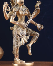 Pure Brass Dancing Saraswati Idol 11" - Budhshiv.com